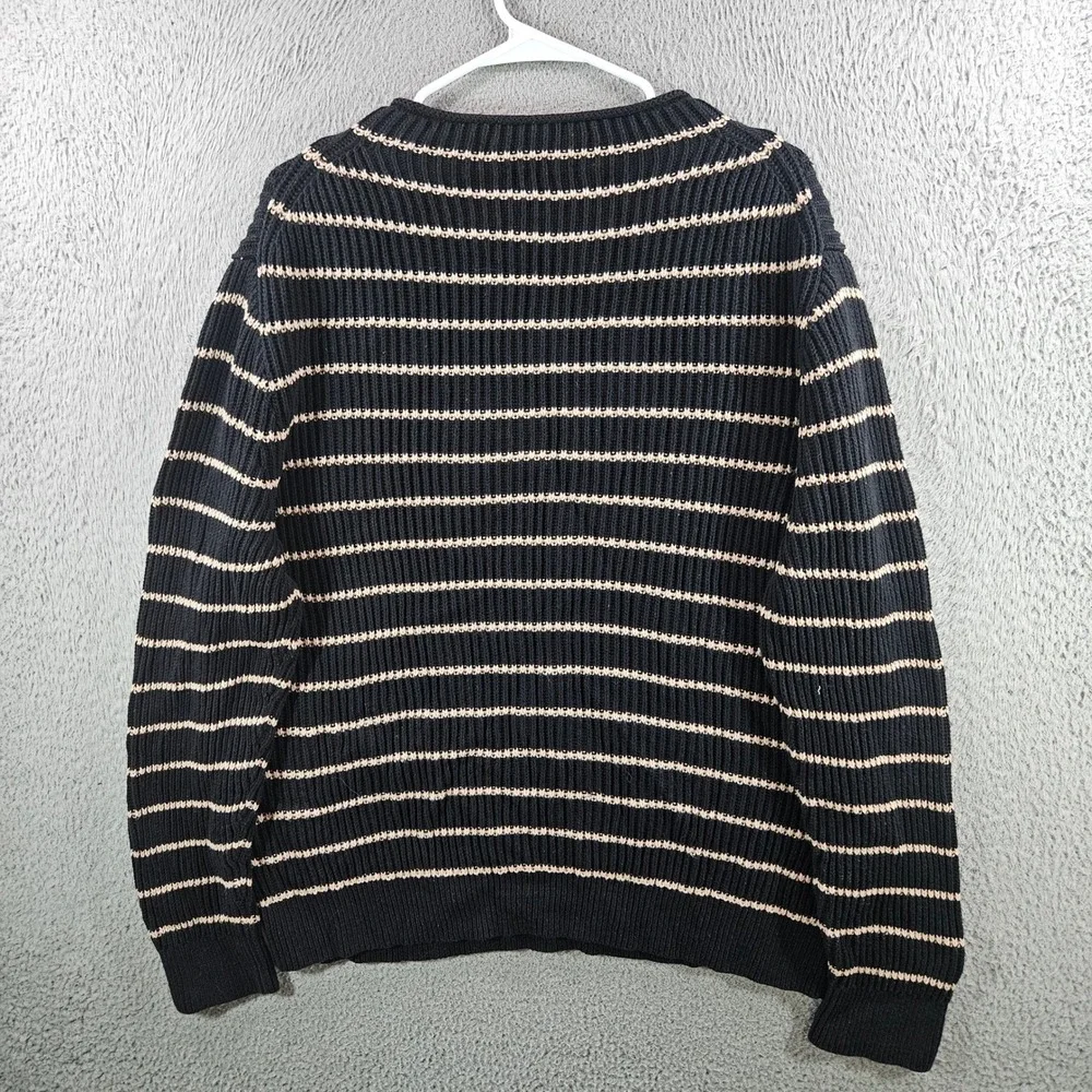 J.Crew Mens XL Striped Ribbed Cotton Crewneck Sweater Black Tan Long Sleeve